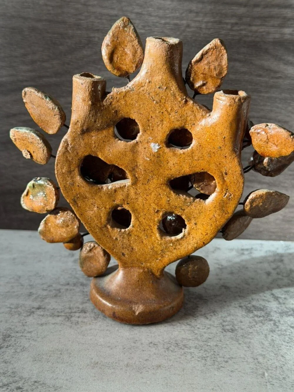 Vintage Mexican Tree of Life Candelabra Handmade Folk Art Terracotta Pottery 5